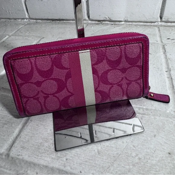 Coach Pink Signature Wallet with Zip-Around Closure - Picture 2 of 12